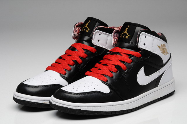 Nike Air Jordan 1 Mid Retro Mens Shoes Black / White / Metallic Gold
