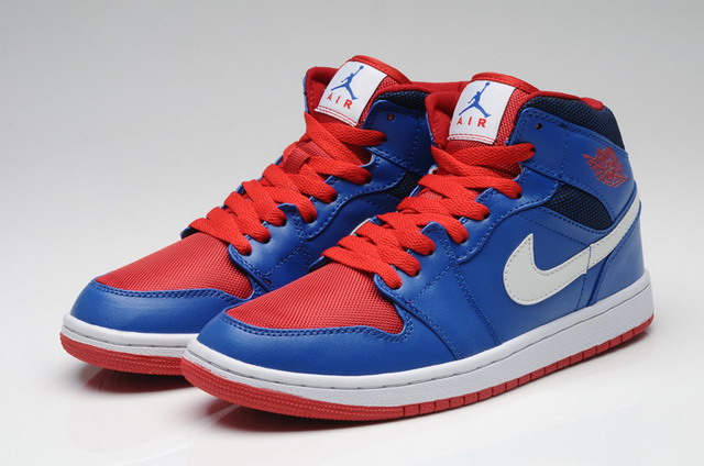 Nike Air Jordan 1 Mid Retro Mens Shoes Blue / Gym Red / White