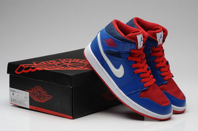 Nike Air Jordan 1 Mid Retro Mens Shoes Blue / Gym Red / White