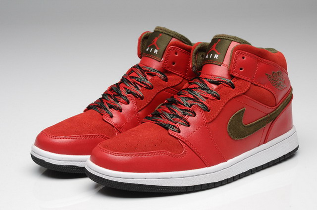 Nike Air Jordan 1 Mid Retro Mens Shoes Gym Red / Brown / White