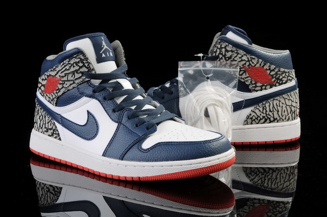 Nike Air Jordan 1 Mid Retro Basketball Mens Shoes White / Fire Red / True Blue / Cement Grey