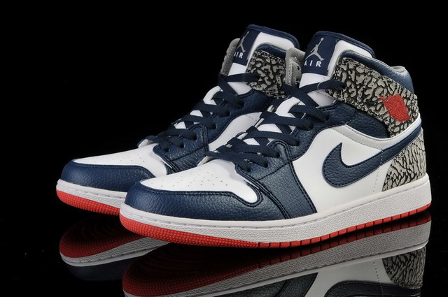 Nike Air Jordan 1 Mid Retro Basketball Mens Shoes White / Fire Red / True Blue / Cement Grey