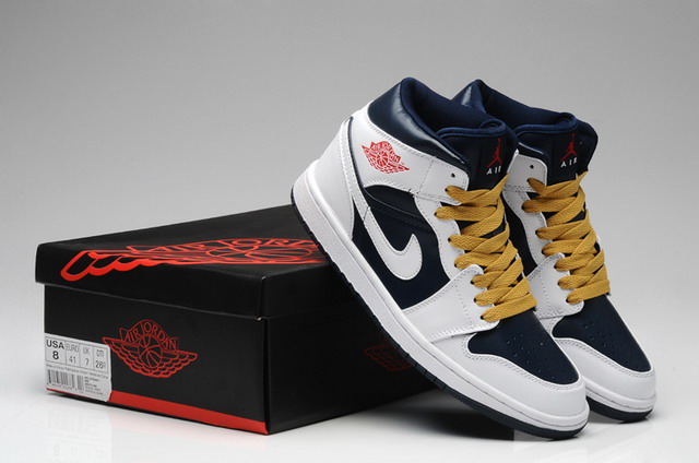 Nike Air Jordan 1 Retro Mens Shoes Navy / White / Metallic Gold