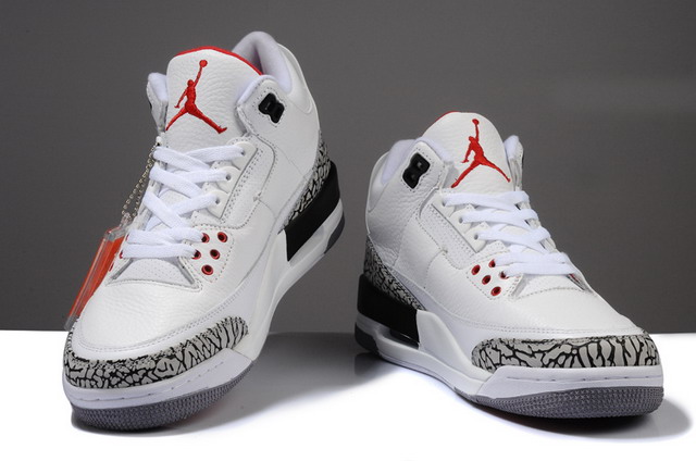 Nike Air Jordan 3 Retro Mens Shoes White / Fire Red / Cement Grey / Black
