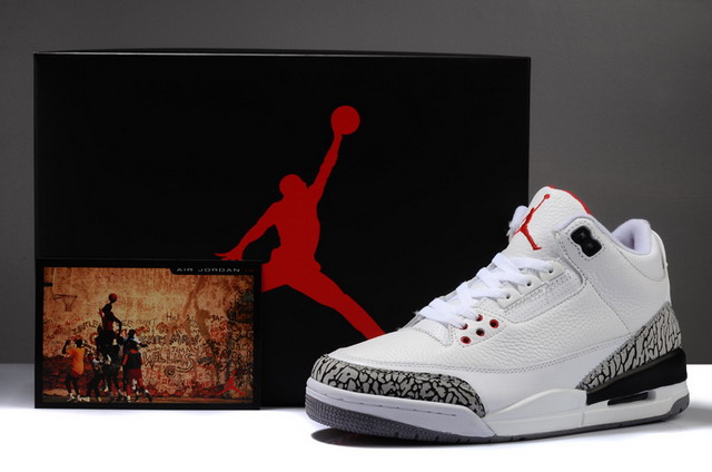 Nike Air Jordan 3 Retro Mens Shoes White / Fire Red / Cement Grey / Black