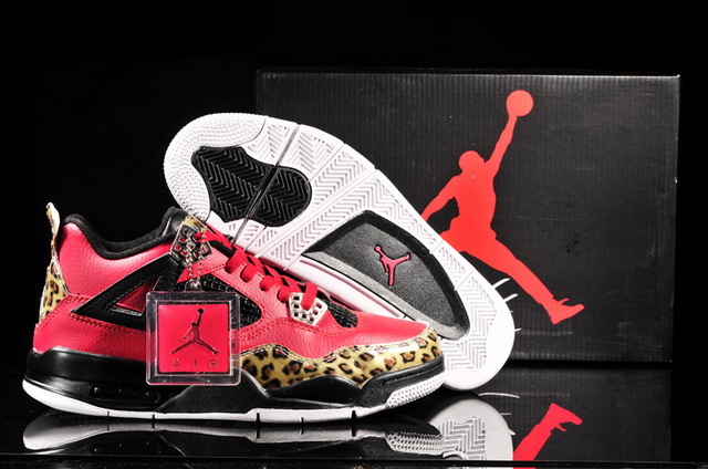 Nike Air Jordan 4 Retro Mens Shoes Red / Leopard / Black