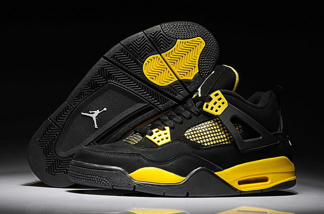Nike Air Jordan 4 Retro Mens Shoes Black / White-tour Yellow