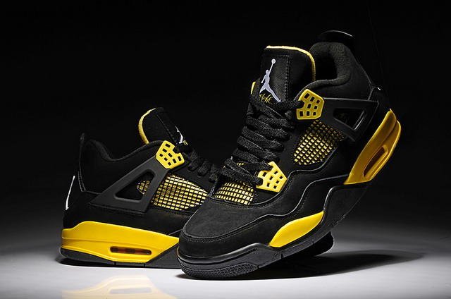 Nike Air Jordan 4 Retro Mens Shoes Black / White-tour Yellow