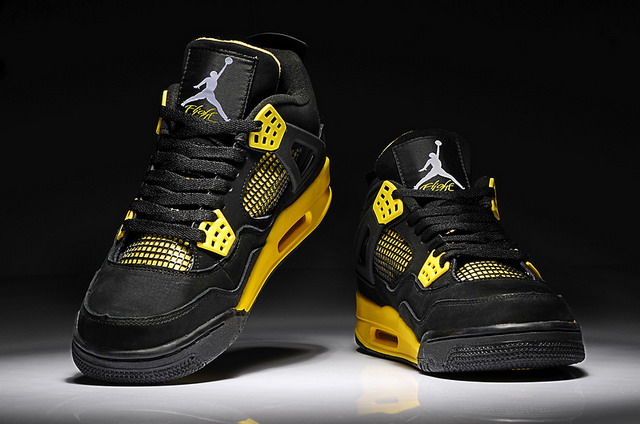 Nike Air Jordan 4 Retro Mens Shoes Black / White-tour Yellow