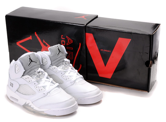 Nike Air Jordan 5 V Retro Mens Shoes White / Metallic Silver