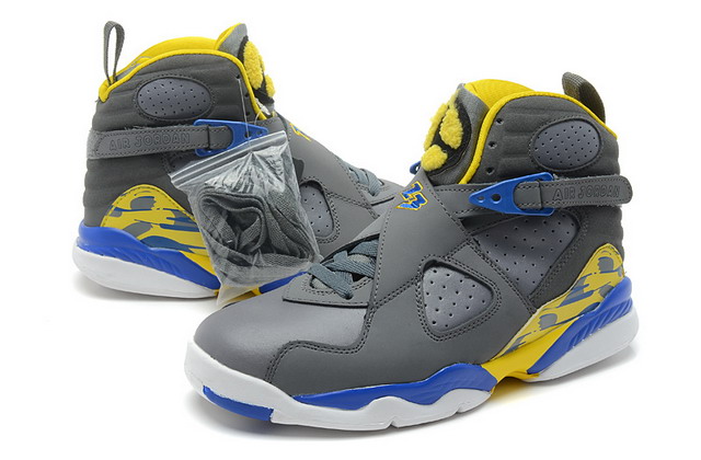Nike Air Jordan 8 Retro Mens Shoes Cool Grey / Yellow / Blue