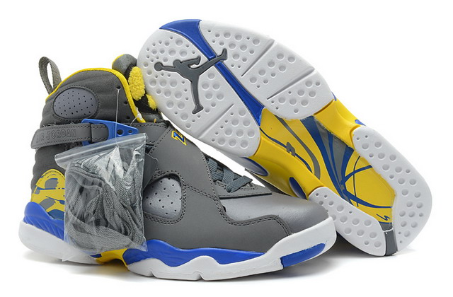 Nike Air Jordan 8 Retro Mens Shoes Cool Grey / Yellow / Blue