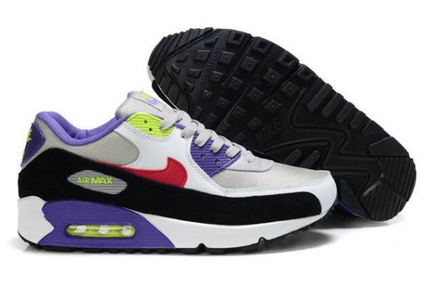 Nike Air Max 90 Mens White/Purple-Red-Black-Volt