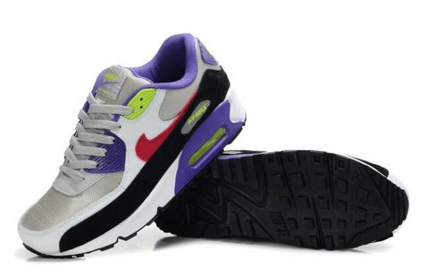 Nike Air Max 90 Mens White/Purple-Red-Black-Volt