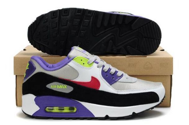 Nike Air Max 90 Mens White/Purple-Red-Black-Volt