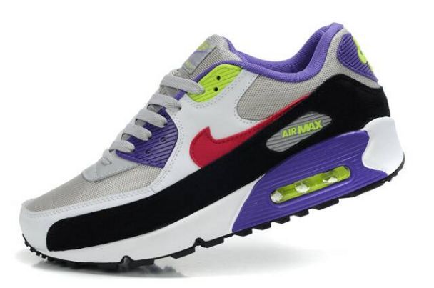 Nike Air Max 90 Mens White/Purple-Red-Black-Volt