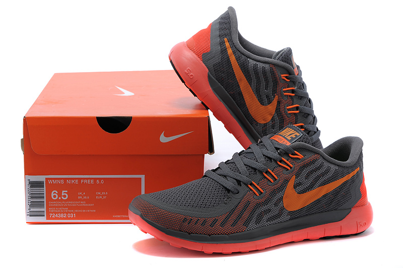 Nike Free 5.0 Womens Running Shoe Charcoal Grey / Red / Orange